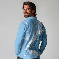 Bula Fiji Women's Day Long Sleeve Polo Shirt Turquoise Masi Tapa