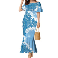 Bula Fiji Women's Day Mermaid Dress Turquoise Masi Tapa