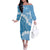 Bula Fiji Women's Day Off The Shoulder Long Sleeve Dress Turquoise Masi Tapa