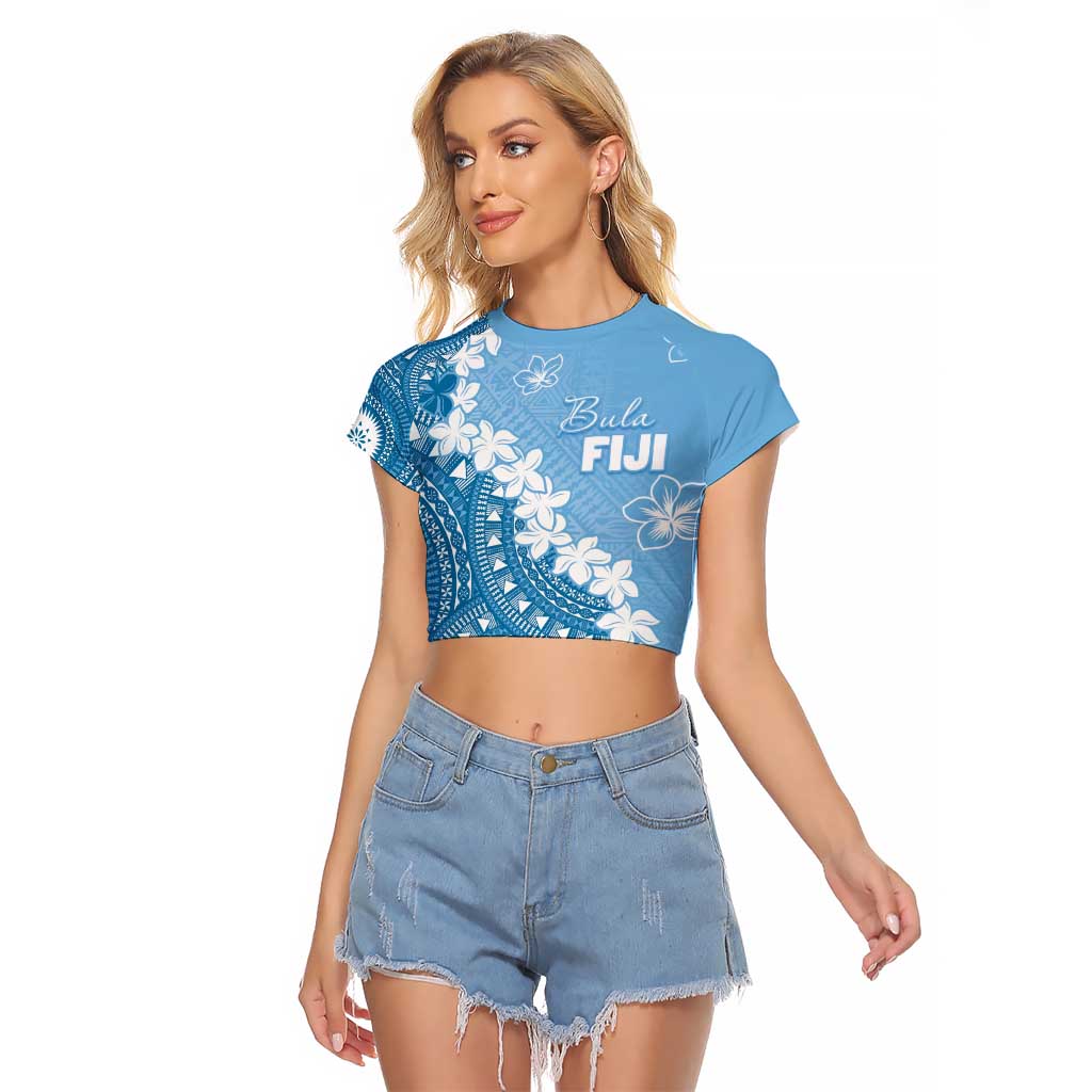 Bula Fiji Women's Day Raglan Cropped T Shirt Turquoise Masi Tapa