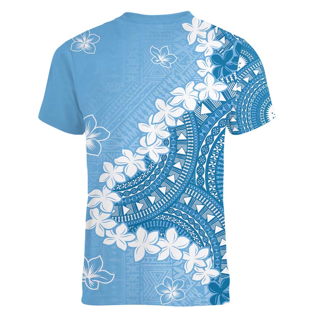 Bula Fiji Women's Day Women V-Neck T-Shirt Turquoise Masi Tapa