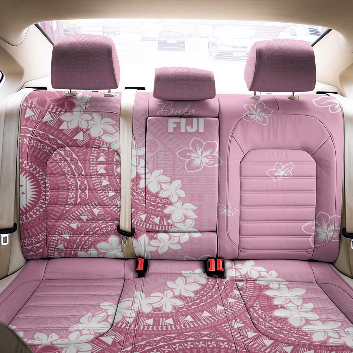 Bula Fiji Women's Day Back Car Seat Cover Pink Masi Tapa LT7 - Polynesian Pride