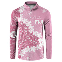 Bula Fiji Women's Day Button Sweatshirt Pink Masi Tapa