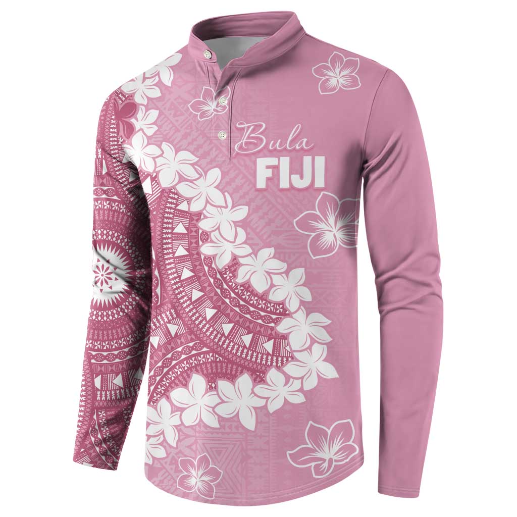 Bula Fiji Women's Day Button Sweatshirt Pink Masi Tapa