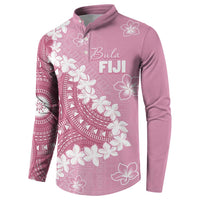 Bula Fiji Women's Day Button Sweatshirt Pink Masi Tapa