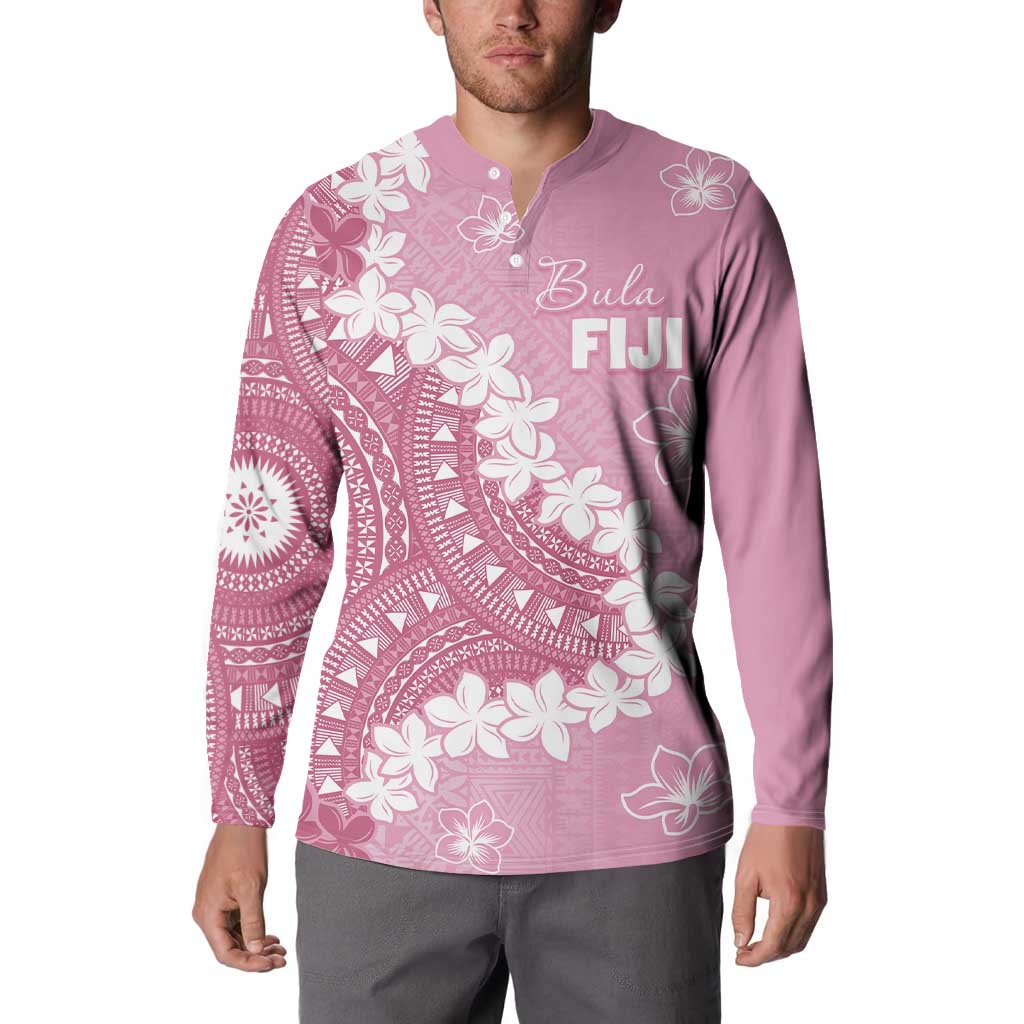 Bula Fiji Women's Day Button Sweatshirt Pink Masi Tapa