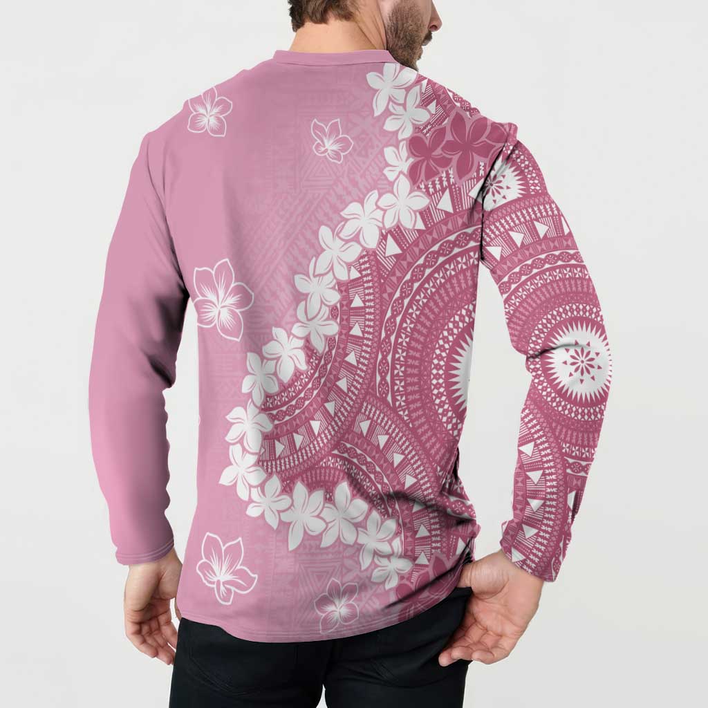 Bula Fiji Women's Day Button Sweatshirt Pink Masi Tapa