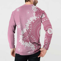 Bula Fiji Women's Day Button Sweatshirt Pink Masi Tapa