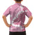 Bula Fiji Women's Day Family Matching Off The Shoulder Long Sleeve Dress and Hawaiian Shirt Pink Masi Tapa