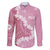 Bula Fiji Women's Day Family Matching Off The Shoulder Long Sleeve Dress and Hawaiian Shirt Pink Masi Tapa