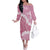 Bula Fiji Women's Day Family Matching Off The Shoulder Long Sleeve Dress and Hawaiian Shirt Pink Masi Tapa