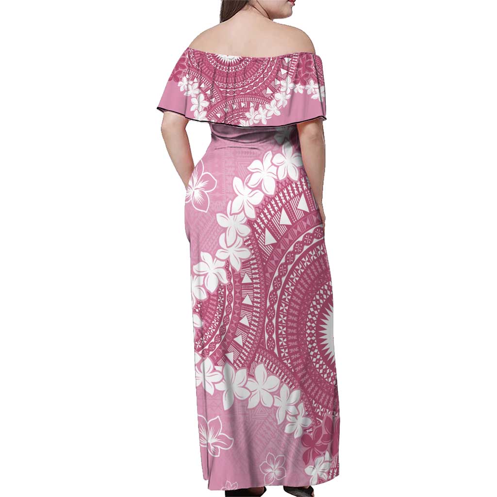 Bula Fiji Women's Day Family Matching Off Shoulder Maxi Dress and Hawaiian Shirt Pink Masi Tapa LT7 - Polynesian Pride