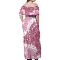 Bula Fiji Women's Day Family Matching Off Shoulder Maxi Dress and Hawaiian Shirt Pink Masi Tapa LT7 - Polynesian Pride