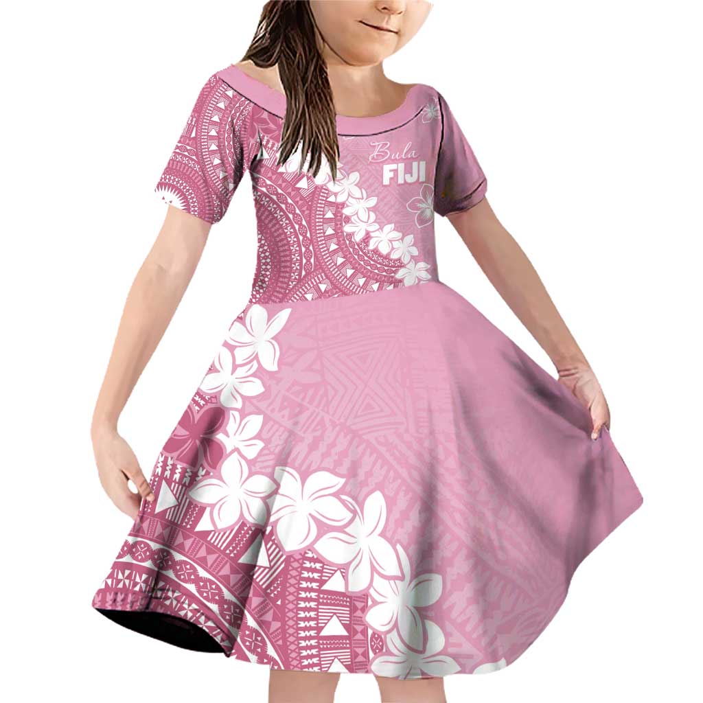 Bula Fiji Women's Day Family Matching Off Shoulder Short Dress and Hawaiian Shirt Pink Masi Tapa LT7 Daughter's Dress Pink - Polynesian Pride