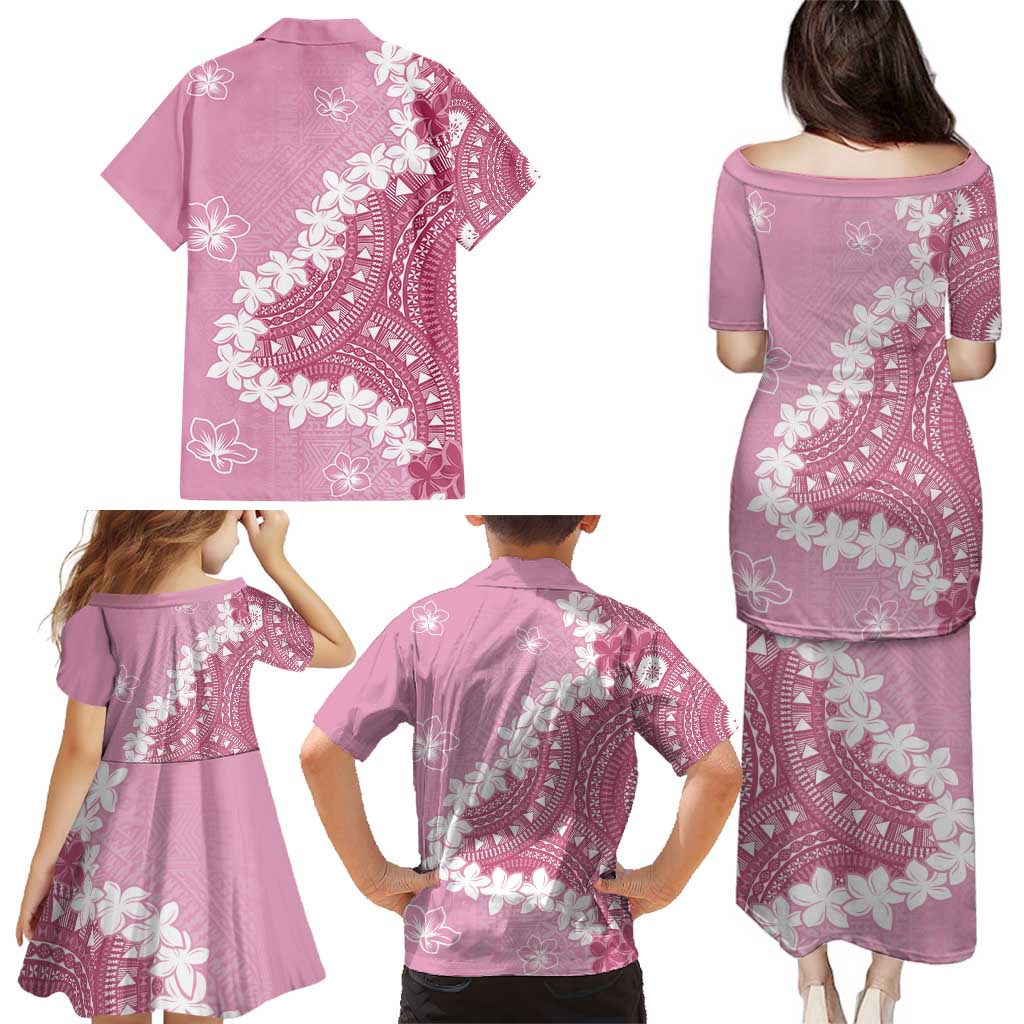 Bula Fiji Women's Day Family Matching Puletasi and Hawaiian Shirt Pink Masi Tapa