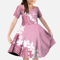 Bula Fiji Women's Day Family Matching Short Sleeve Bodycon Dress and Hawaiian Shirt Pink Masi Tapa LT7 Daughter's Dress Pink - Polynesian Pride