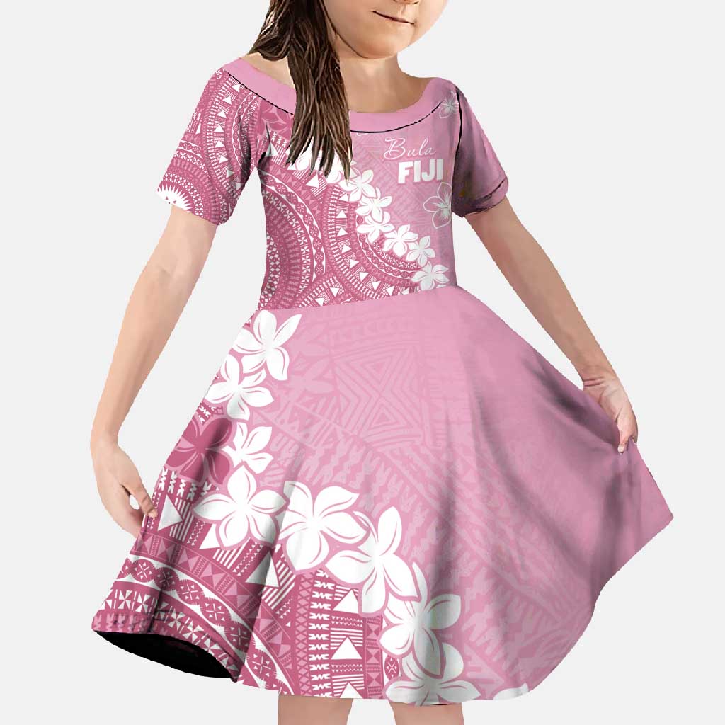 Bula Fiji Women's Day Family Matching Tank Maxi Dress and Hawaiian Shirt Pink Masi Tapa LT7 Daughter's Dress Pink - Polynesian Pride