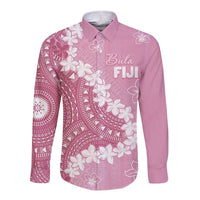 Bula Fiji Women's Day Long Sleeve Button Shirt Pink Masi Tapa