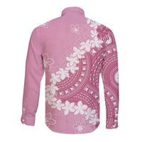 Bula Fiji Women's Day Long Sleeve Button Shirt Pink Masi Tapa