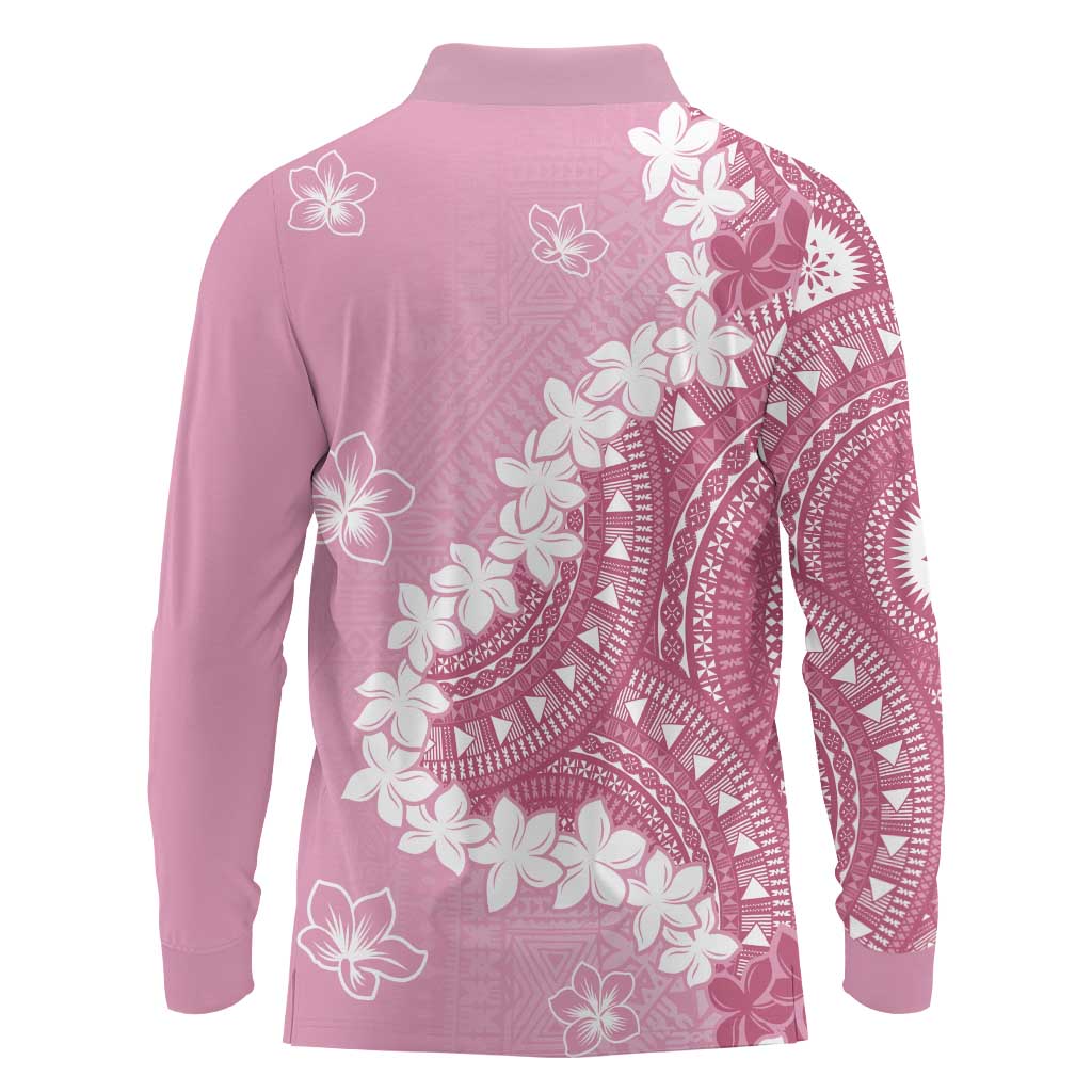 Bula Fiji Women's Day Long Sleeve Polo Shirt Pink Masi Tapa