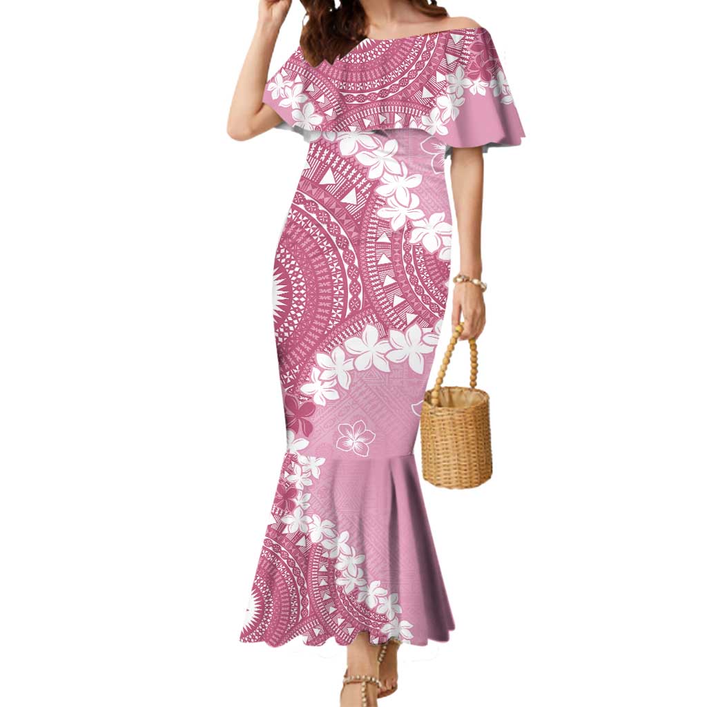 Bula Fiji Women's Day Mermaid Dress Pink Masi Tapa