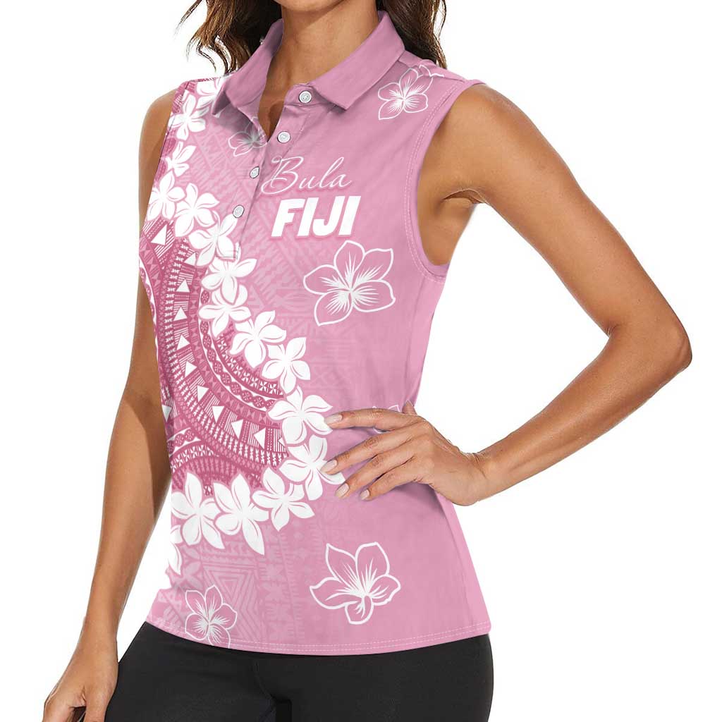 Bula Fiji Women's Day Women Sleeveless Polo Shirt Pink Masi Tapa