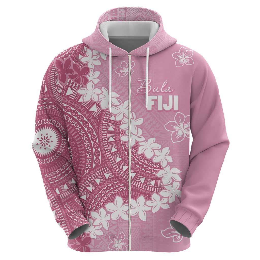 Bula Fiji Women's Day Zip Hoodie Pink Masi Tapa LT7 - Polynesian Pride