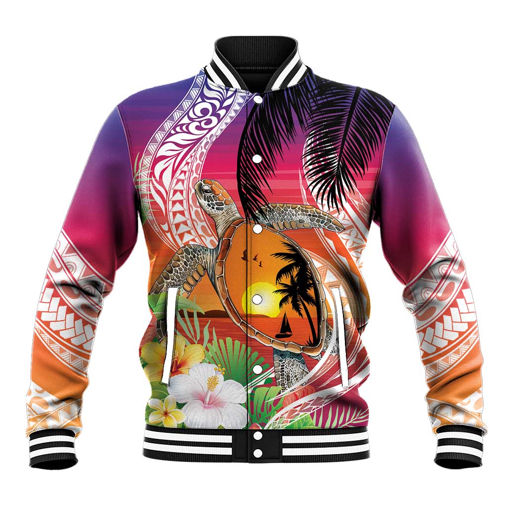 Polynesian Dreamy Turtle Baseball Jacket Sunset Scenery
