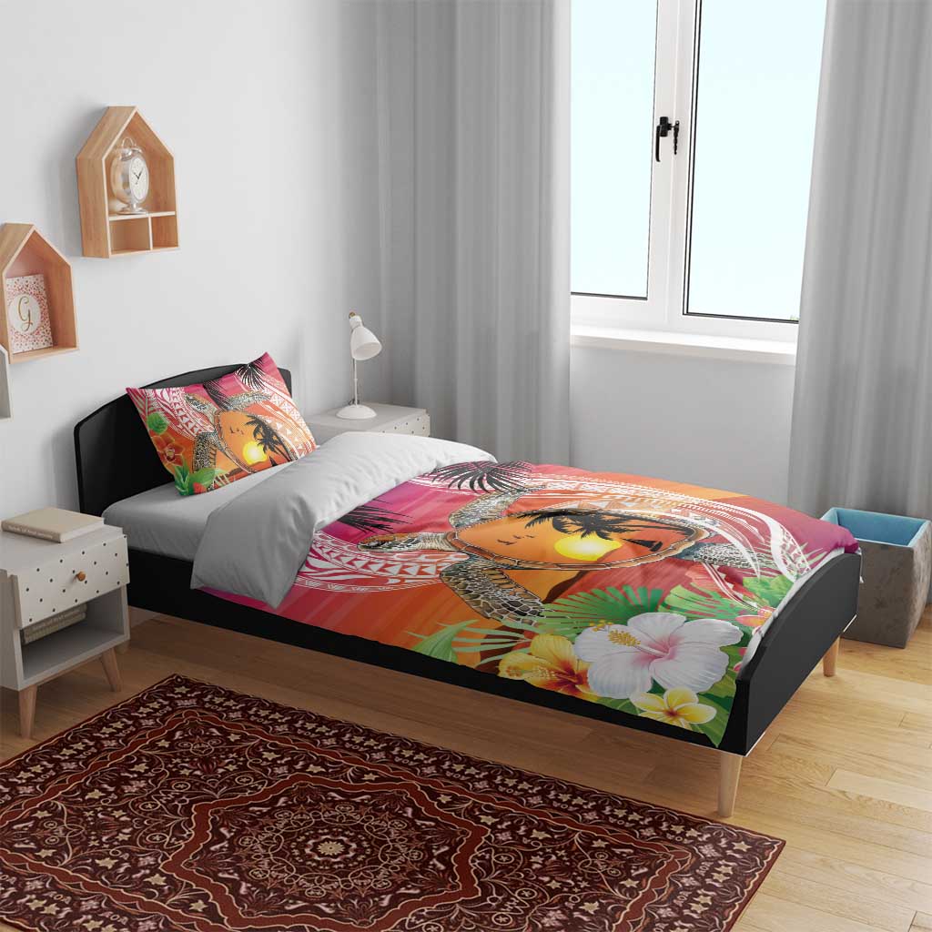 Polynesian Dreamy Turtle Bedding Set Sunset Scenery