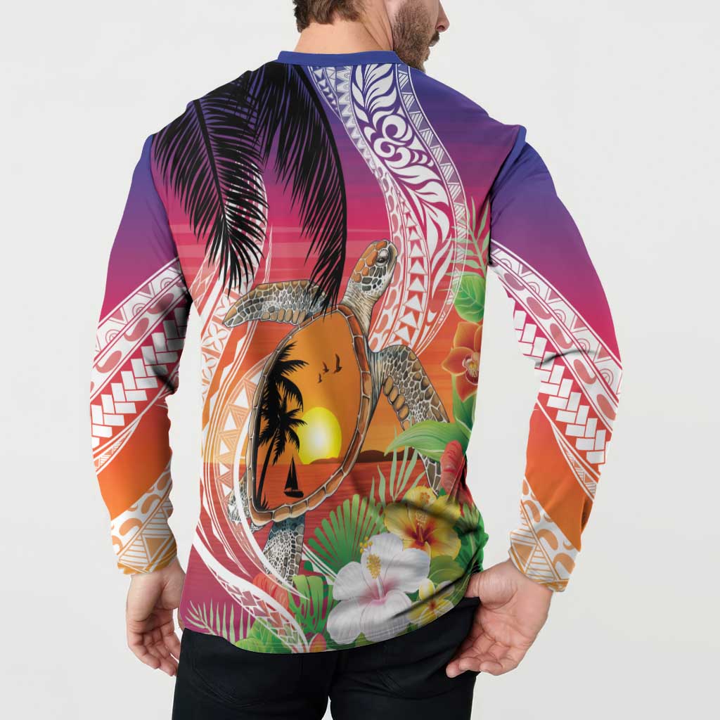 Polynesian Dreamy Turtle Button Sweatshirt Sunset Scenery