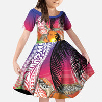 Polynesian Dreamy Turtle Family Matching Mermaid Dress and Hawaiian Shirt Sunset Scenery