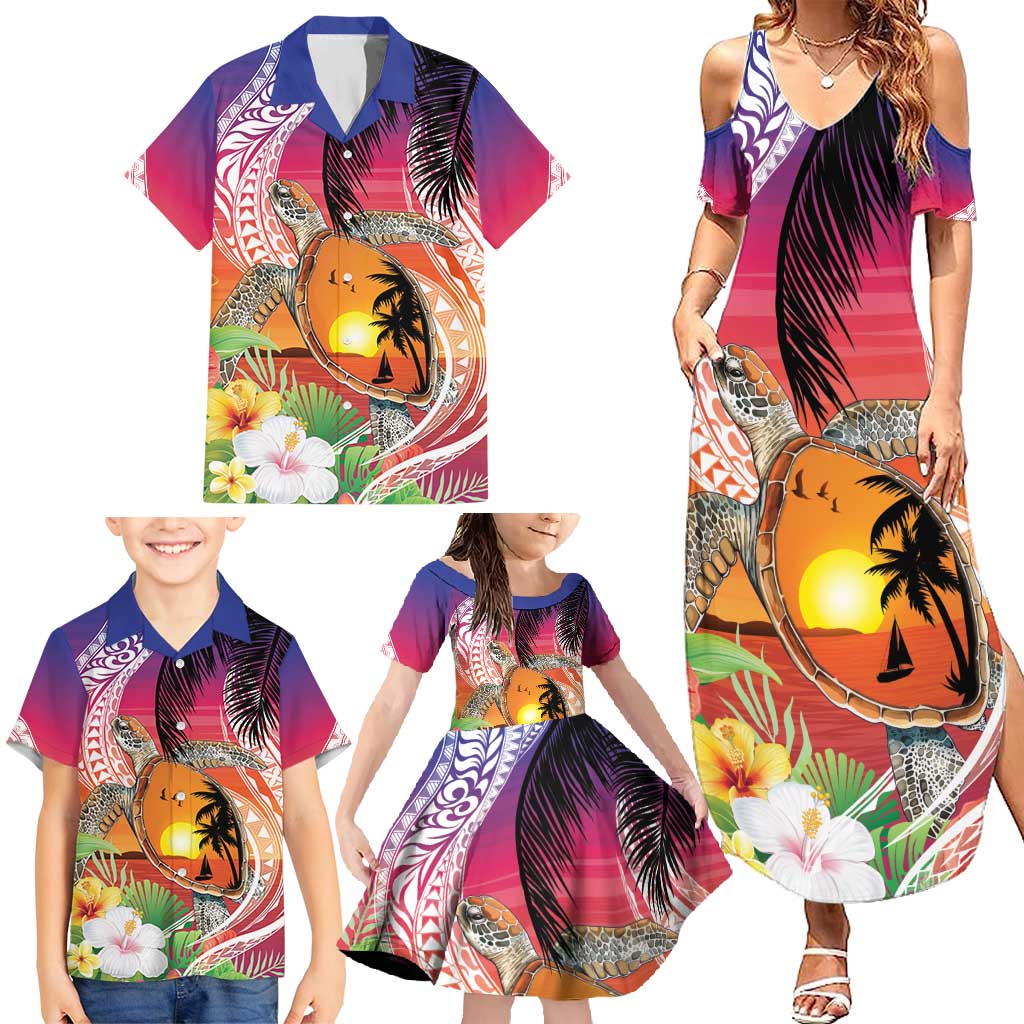 Polynesian Dreamy Turtle Family Matching Summer Maxi Dress and Hawaiian Shirt Sunset Scenery LT7 - Polynesian Pride