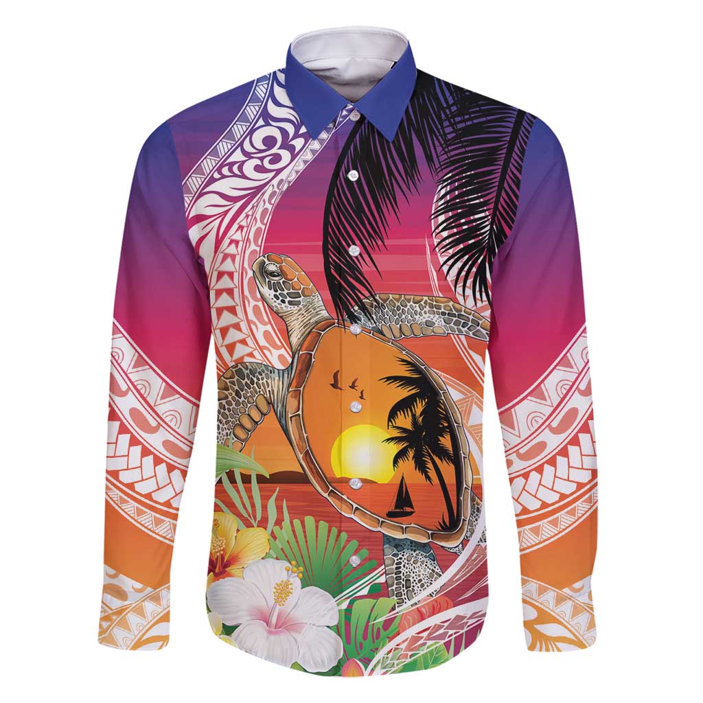 Polynesian Dreamy Turtle Family Matching Summer Maxi Dress and Hawaiian Shirt Sunset Scenery