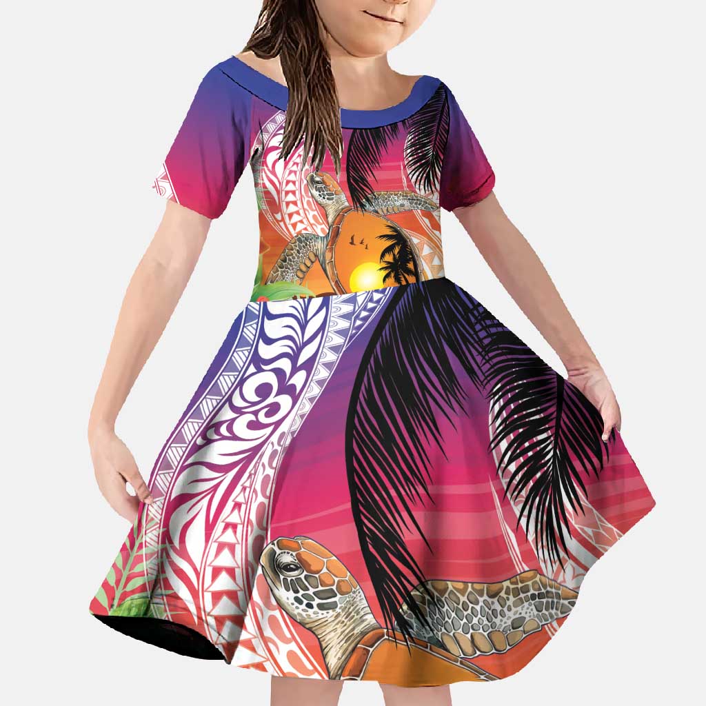 Polynesian Dreamy Turtle Family Matching Tank Maxi Dress and Hawaiian Shirt Sunset Scenery LT7 Daughter's Dress Art - Polynesian Pride