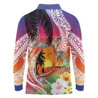 Polynesian Dreamy Turtle Long Sleeve Polo Shirt Sunset Scenery
