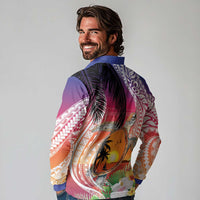 Polynesian Dreamy Turtle Long Sleeve Polo Shirt Sunset Scenery