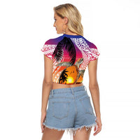 Polynesian Dreamy Turtle Raglan Cropped T Shirt Sunset Scenery