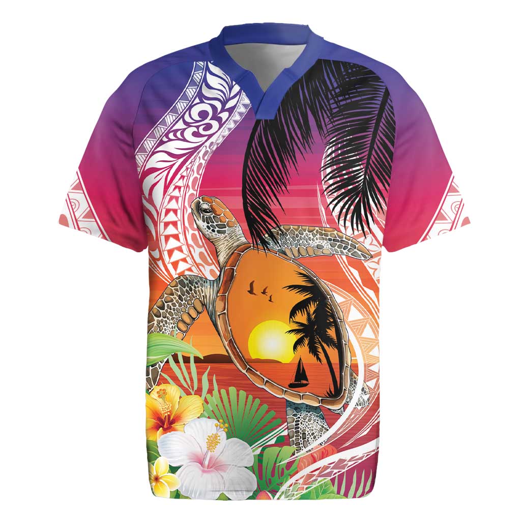 Polynesian Dreamy Turtle Rugby Jersey Sunset Scenery LT7 Art - Polynesian Pride