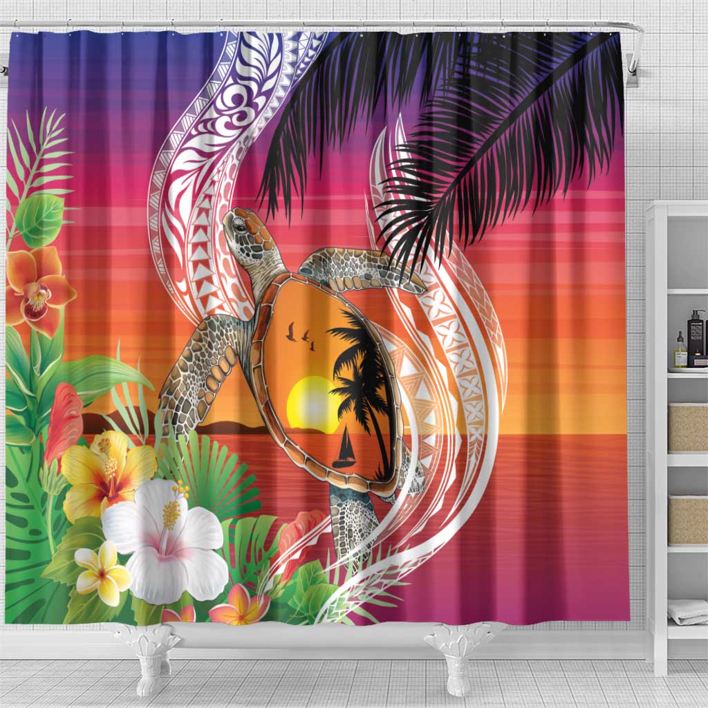Polynesian Dreamy Turtle Shower Curtain Sunset Scenery