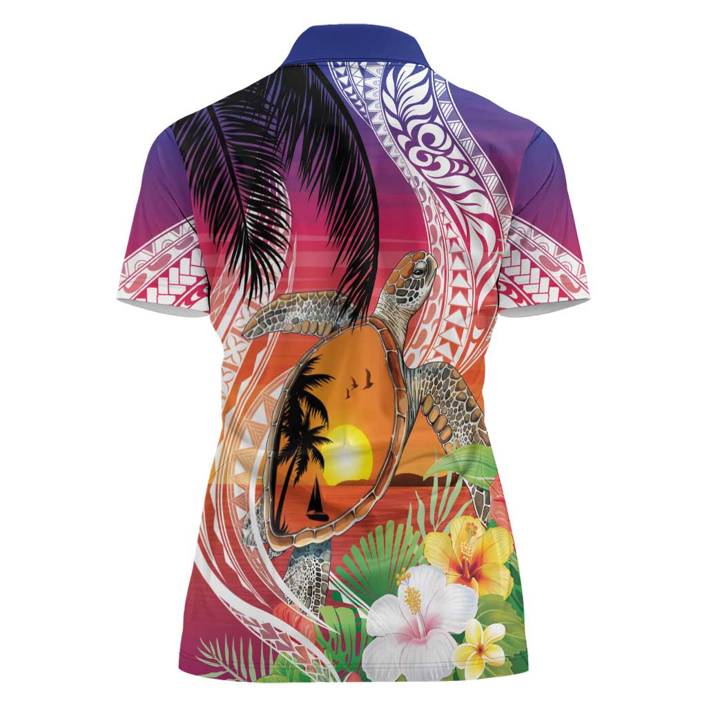 Polynesian Dreamy Turtle Women Polo Shirt Sunset Scenery