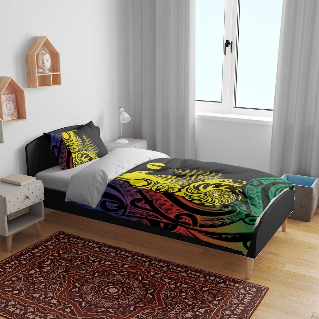 New Caledonia Kanaky Bedding Set Stylized Fleche Faitiere With Kagu Bird
