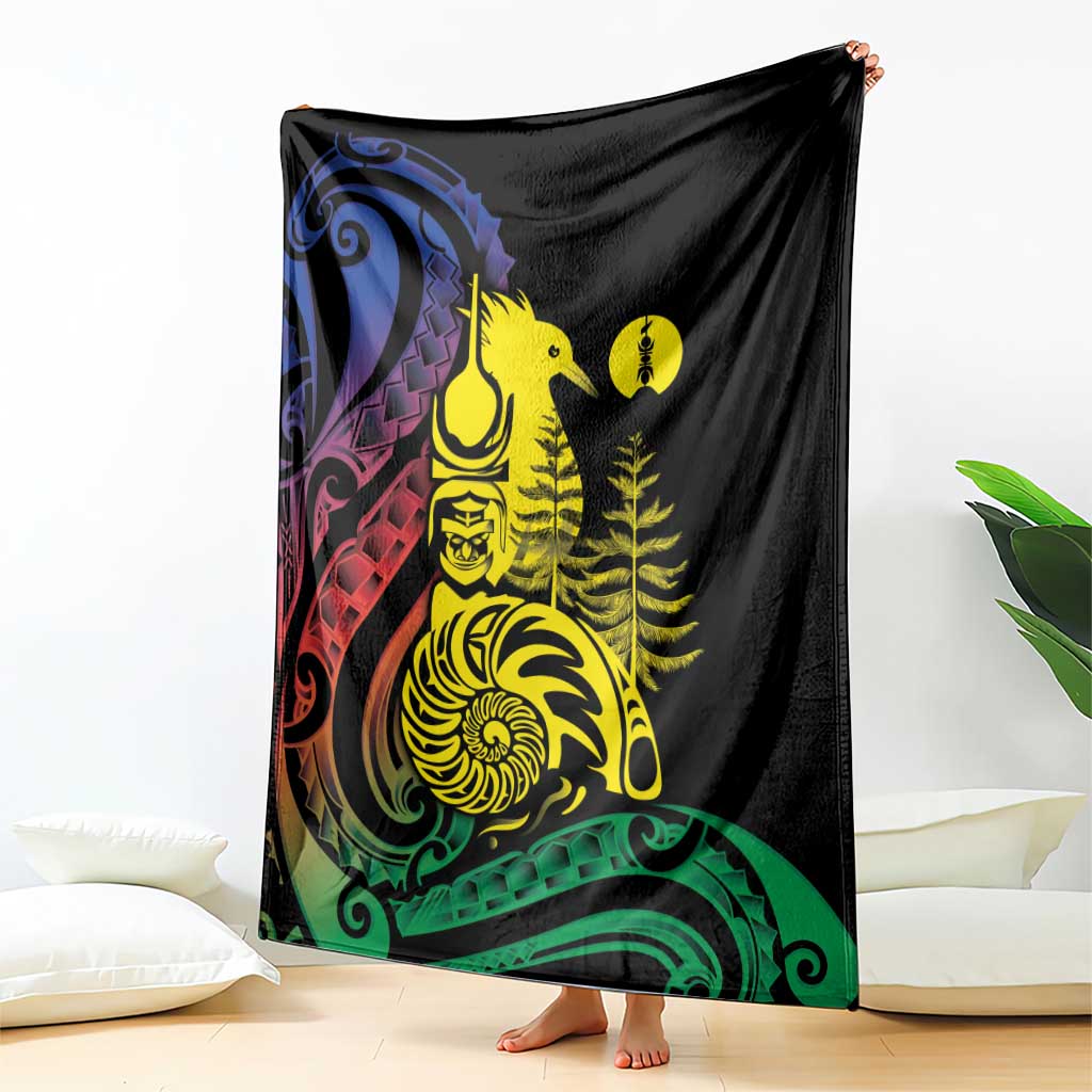 New Caledonia Kanaky Blanket Stylized Fleche Faitiere With Kagu Bird