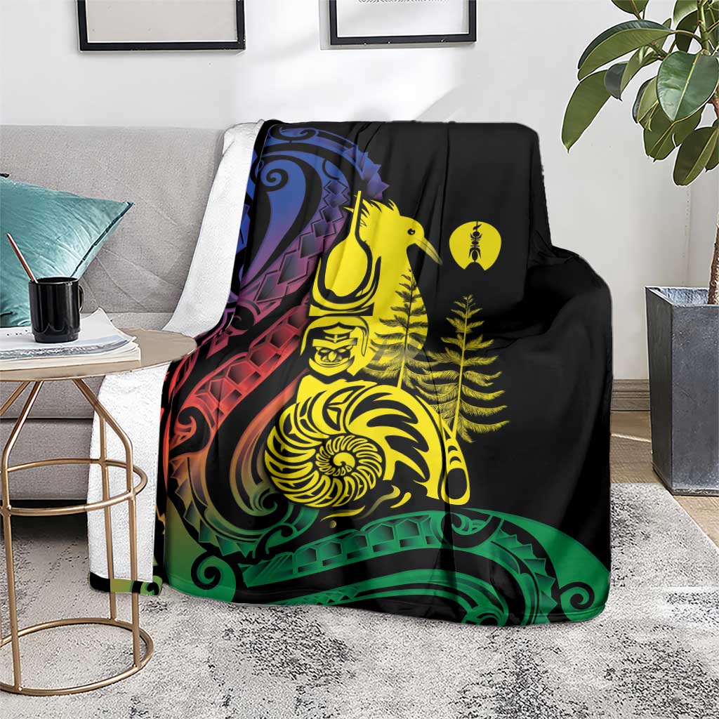 New Caledonia Kanaky Blanket Stylized Fleche Faitiere With Kagu Bird