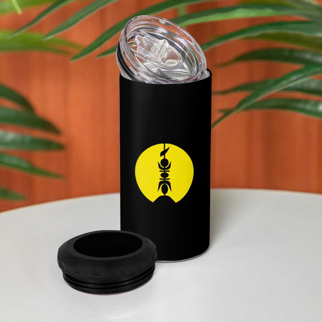New Caledonia Kanaky 4 in 1 Can Cooler Tumbler Stylized Fleche Faitiere With Kagu Bird