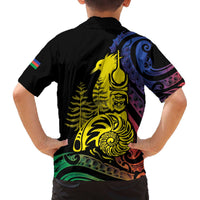 New Caledonia Kanaky Family Matching Off The Shoulder Long Sleeve Dress and Hawaiian Shirt Stylized Fleche Faitiere With Kagu Bird LT7 - Polynesian Pride
