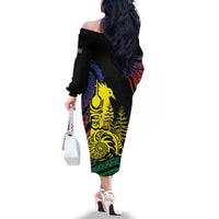 New Caledonia Kanaky Family Matching Off The Shoulder Long Sleeve Dress and Hawaiian Shirt Stylized Fleche Faitiere With Kagu Bird LT7 - Polynesian Pride