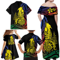 New Caledonia Kanaky Family Matching Off Shoulder Maxi Dress and Hawaiian Shirt Stylized Fleche Faitiere With Kagu Bird LT7 - Polynesian Pride