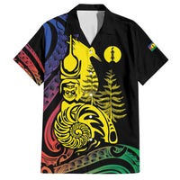 New Caledonia Kanaky Family Matching Off Shoulder Short Dress and Hawaiian Shirt Stylized Fleche Faitiere With Kagu Bird LT7 Dad's Shirt - Short Sleeve Black - Polynesian Pride