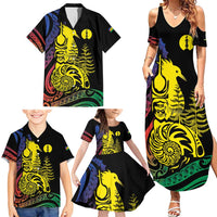 New Caledonia Kanaky Family Matching Summer Maxi Dress and Hawaiian Shirt Stylized Fleche Faitiere With Kagu Bird LT7 - Polynesian Pride