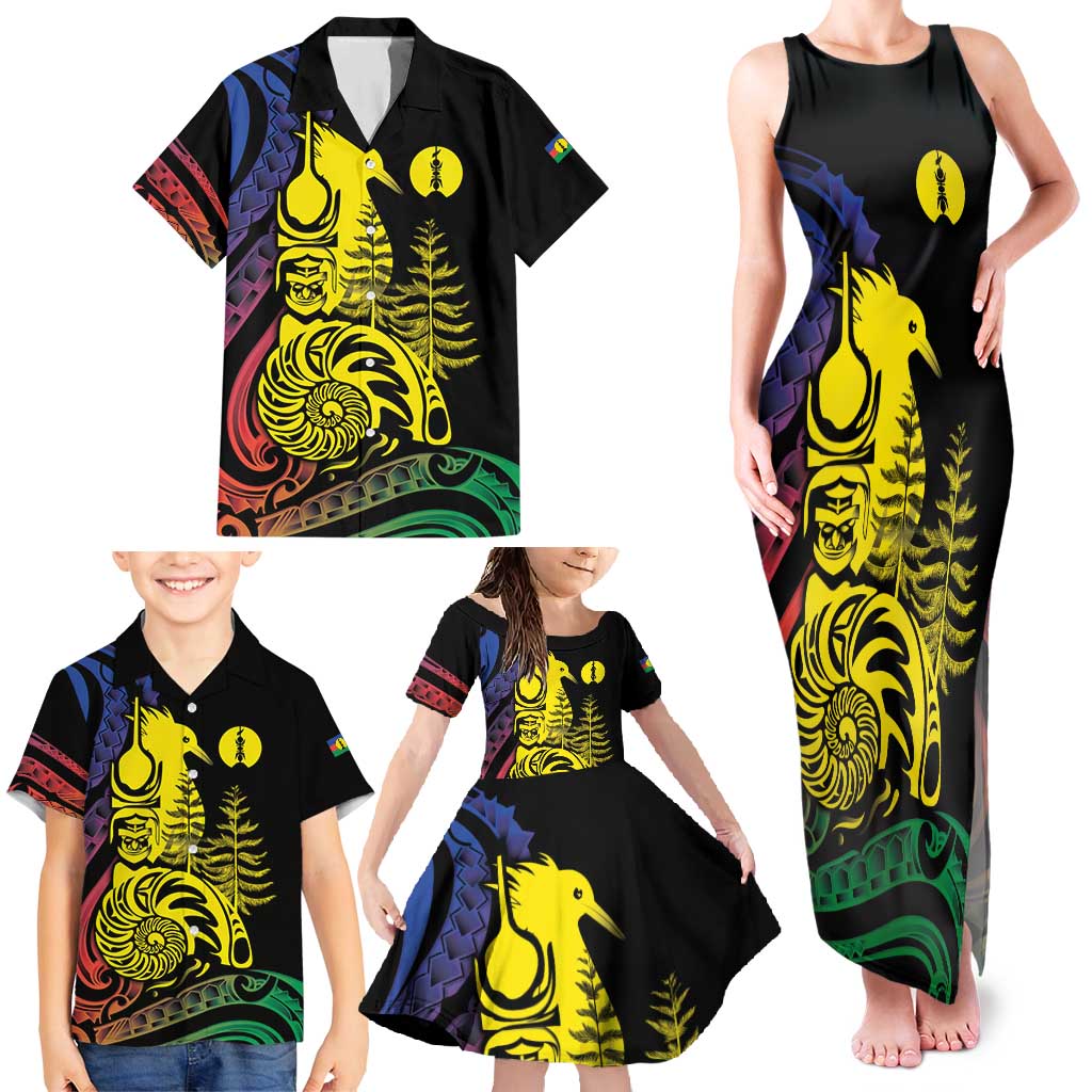 New Caledonia Kanaky Family Matching Tank Maxi Dress and Hawaiian Shirt Stylized Fleche Faitiere With Kagu Bird LT7 - Polynesian Pride